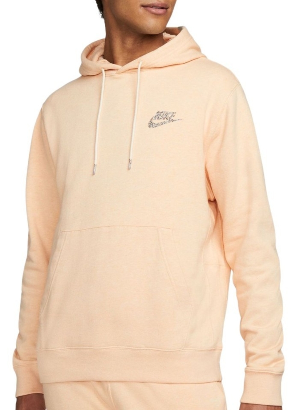 Nike Men's Peach Hoodie with Drawstring and Swoosh